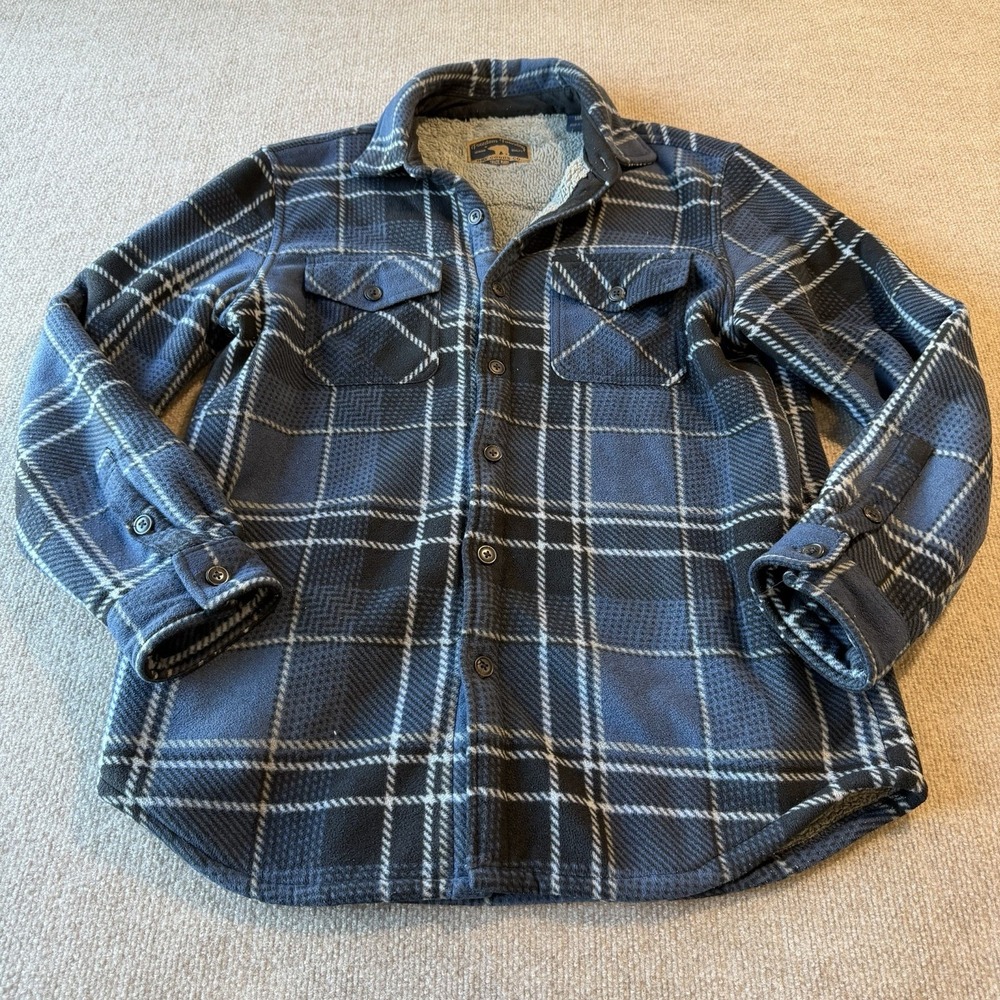 Freedom‎ Foundry Shacket Mens M Black /Gray /Blue Plaid Fleece Sherpa Lined